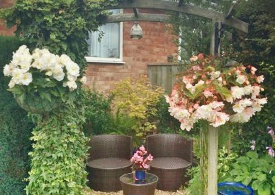 Patio seats and flower borders