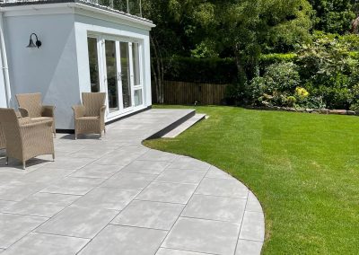 Patio path tiles and lawn on a large landscaping project